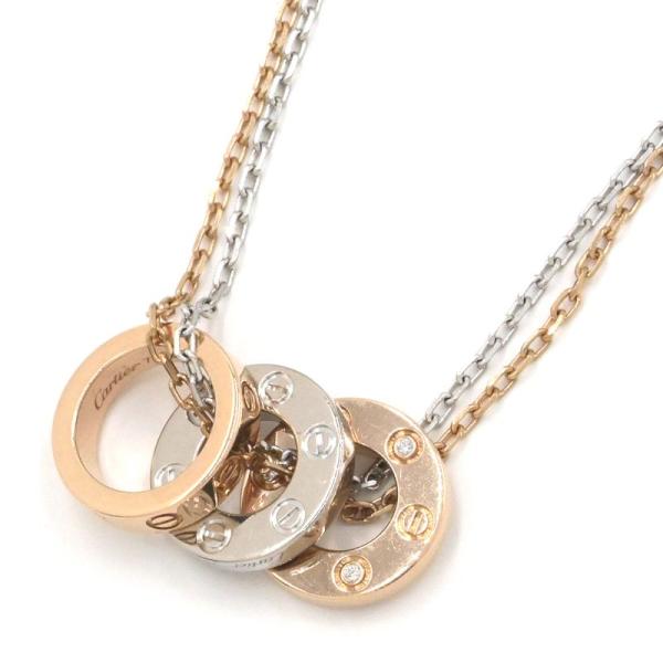 カルティエ ラブスリーフープネックレス B7219700 K18PG K18WG ダイヤモンド6石 ...