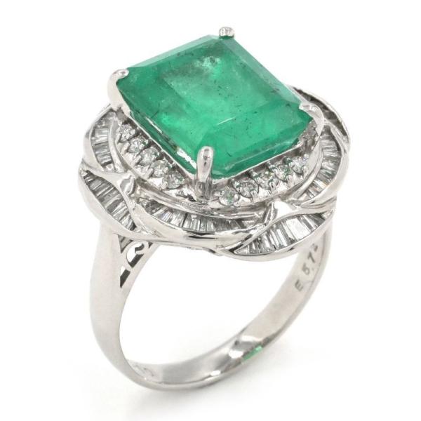 5.72ct天然エメラルドリング 14.5号 Pt900 0.8ct天然ダイヤモンド スクエアカット...