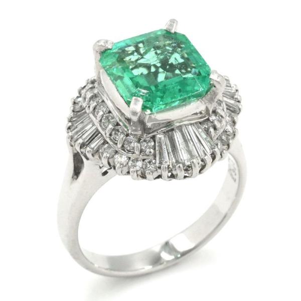 3.45ct天然エメラルドリング 12号 Pt900 0.74ct天然ダイヤモンド スクエアカット ...
