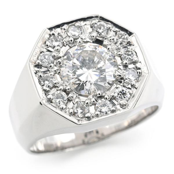 1.26ct/0.43ct天然ダイヤモンド 印台 リング 18号 Pt900 八角形 全面ダイヤ シ...