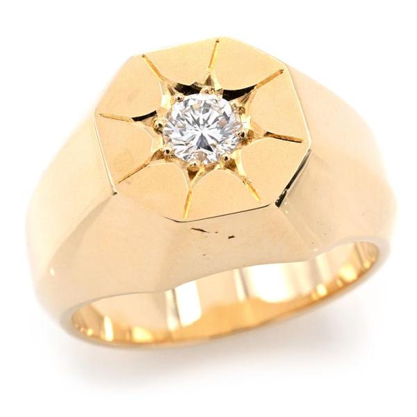 0.373ct天然ダイヤモンド 印台 リング 23号 K18YG オクタゴン 八角形 一粒 ダイヤ ...
