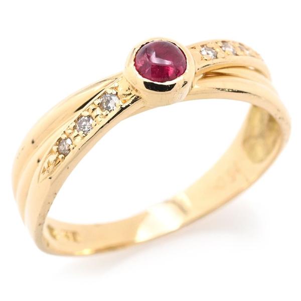 0.54ct天然ルビーリング 13.5号 K18YG 天然ダイヤモンド カボションカット ベゼルセッ...