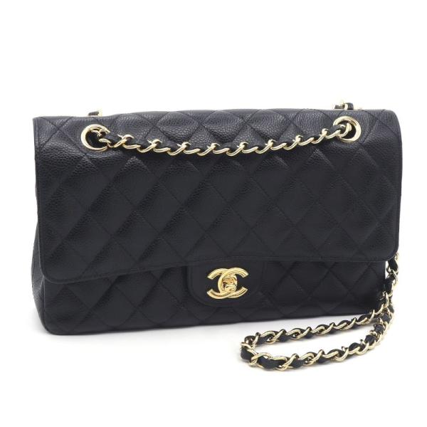 シャネル マトラッセ25 チェーンショルダーバッグ 16番台 キャビアスキン ブラック ゴールド金具...