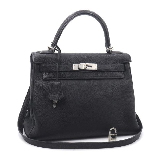 エルメス ケリー28 □O刻印 2011年製 ブラック トゴ シルバー金具 内縫い ハンドバッグ シ...