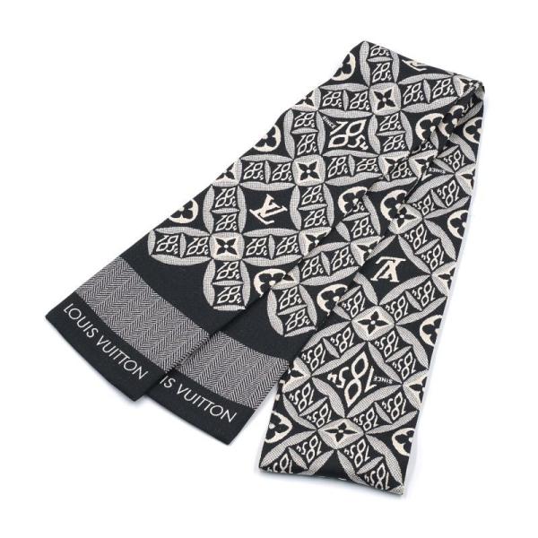 ルイヴィトン バンドー SINCE1854 シルク100％ ブラック ホワイト リボンスカーフ モノ...