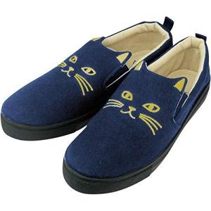 ZIP CORPORATION スリッポン キャット スニーカー レディース おしゃれ 刺繍 ねこ ネイビー Mサイズ:約23~24cm 85395