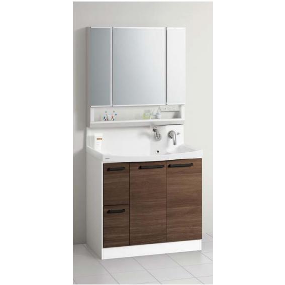 クリナップ　洗面化粧台ファンシオ　巾900ミリ　3面鏡ダブルLED　引出しタイプ　扉バーントウォール...