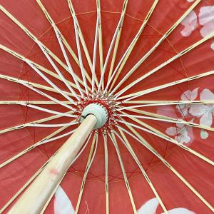 傘 和傘 赤 レッド 花と蝶 晴雨兼用 和風傘...の詳細画像2