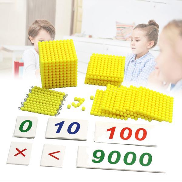 送料無料 知育玩具　モンテッソーリ教具 十進法1-1000の金ビーズ 作業療法　 数字カードセット　...