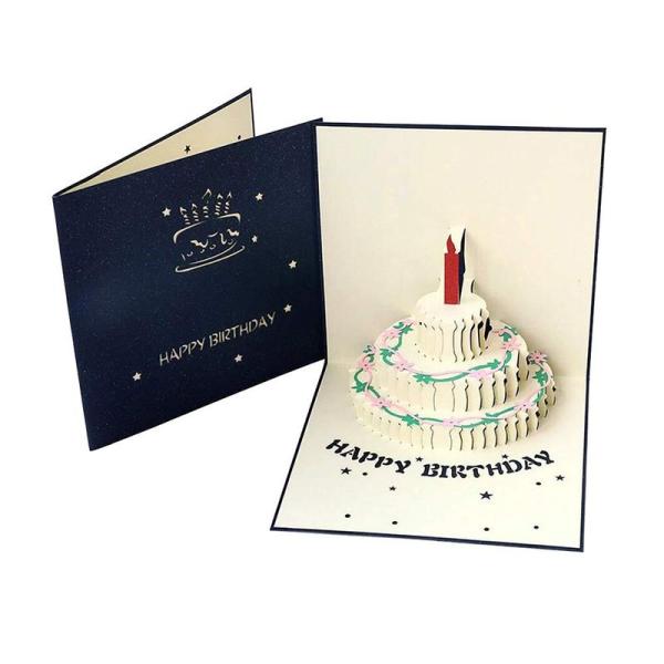 誕生日カード ケーキ 立体カード バースデ 感謝 2色 グリーティングカード ポップアップカード メ...