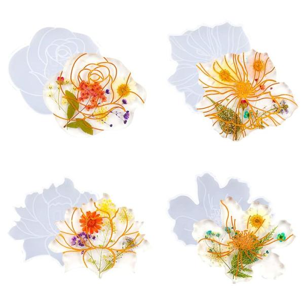 Koonafy 花形 コースター シリコンモールド 4個セット フラワー コースター 装飾品 手作り...