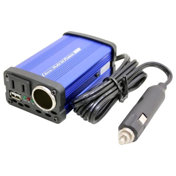 メルテック 車載用 インバーター 3way(USB&amp;コンセント&amp;アクセサリーソケット) DC12V ...