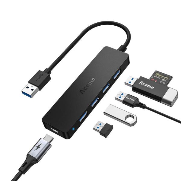 Aceele USB ハブ 5ポート USB 3.0 ハブ Type-C 給電用ポート付きPS4対応...