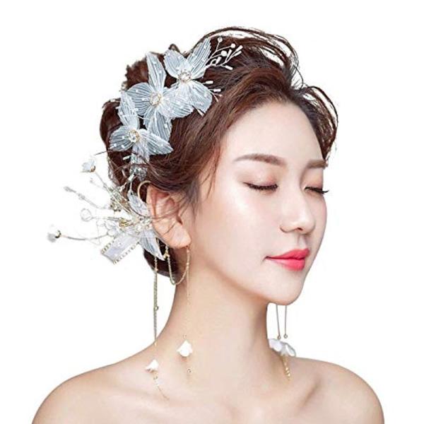 FayTun 花嫁 髪飾り 結婚式 ウェディング 2点セット ティアラ ヘアアクセサリー 花 ヘアバ...