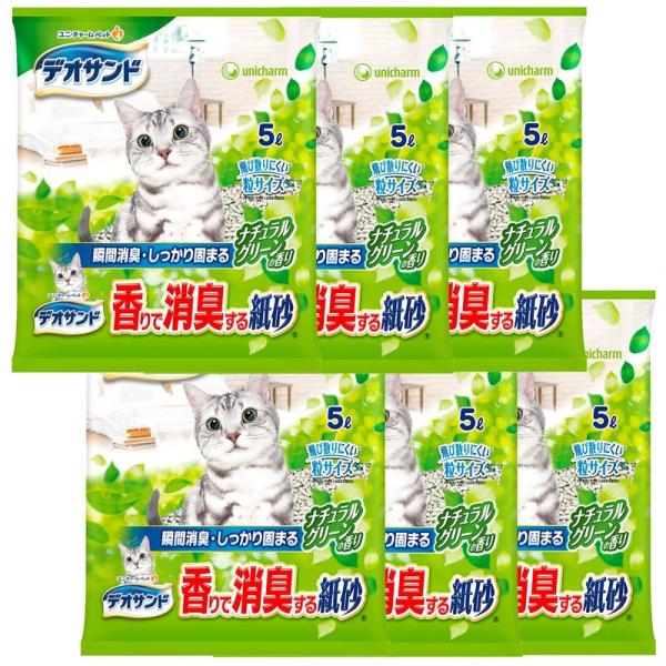 まとめ買いデオサンド 猫用 サンド 香りで消臭する 紙砂 ナチュラルグリーンの香り 30L(5L×6...