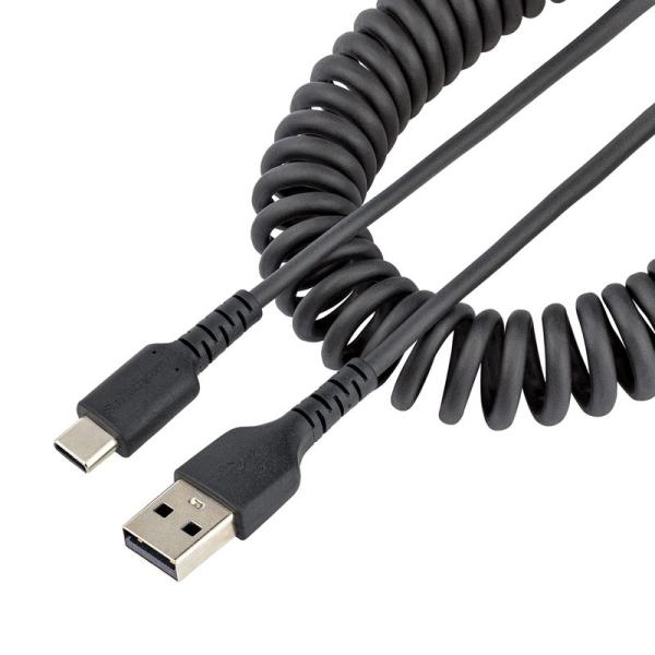 スターテック 高耐久USB-A - USB-Cケーブル 50cm コイル(伸縮)型/アラミド繊維補強...