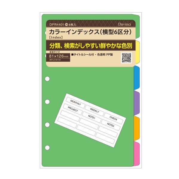 レイメイ藤井 システム手帳 リフィル ポケットサイズ DPR4401 カラーインデックス(横型6区分...