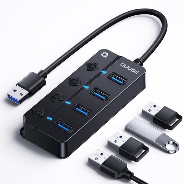 QUUGE USB ハブ スイッチ付き 3.0 USBハブ USB3.0 4ポート 直挿し 5Gbp...