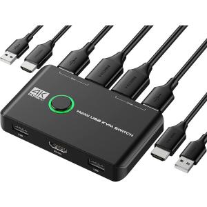 4K KVMスイッチ-HDMI KVM切替器 2入力1出力、2台のコンピューター用のUSB HDMIスイッチ、キーボードマウスプリンターと1｜colorful-market