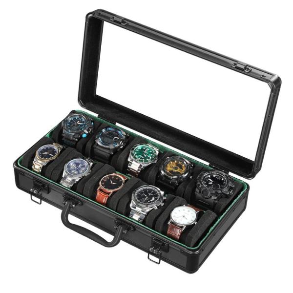 アルミ製 時計ケース 収納ボックス コレクションケース 収納ケース 10本用,グリーンのマイクロファ...
