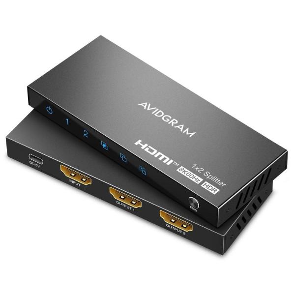 HDMI 1入力2出力スプリッター、AVIDGRAM 8K 60Hz 4:4:4対応2ポートスプリッ...