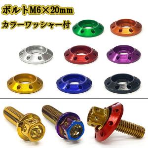 M6 ボルト 20mm P1.0 フランジ付六角ボルト カラーワッシャー フジツボ 座面枠付 20mm ナンバー フェンダー 車 バイク 外装 ドレスアップ