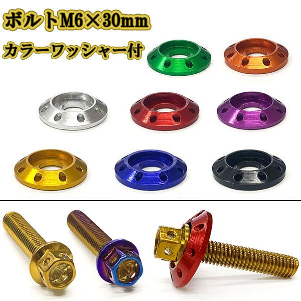 M6 ボルト 30mm P1.0 フランジ付六角ボルト カラーワッシャー フジツボ 座面枠付 20m...