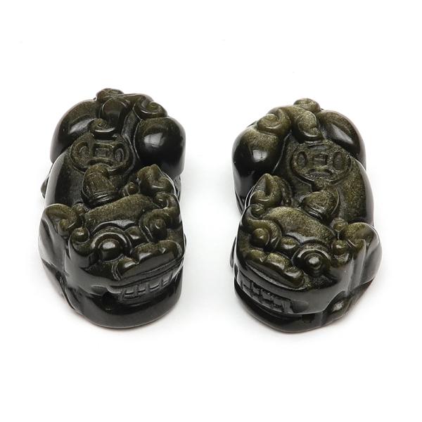 ゴールデンオブシディアン 貔貅（ヒキュウ）彫刻 根付け 31〜33mm【1セット販売】 / 60-5...