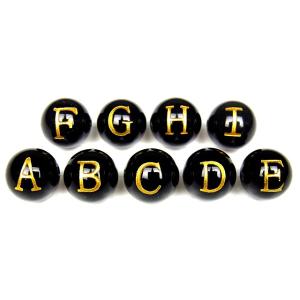 粒販売 オニキス アルファベット 金色彫刻 丸玉 10mm A〜Z &amp; 0〜9で文字選択 1...