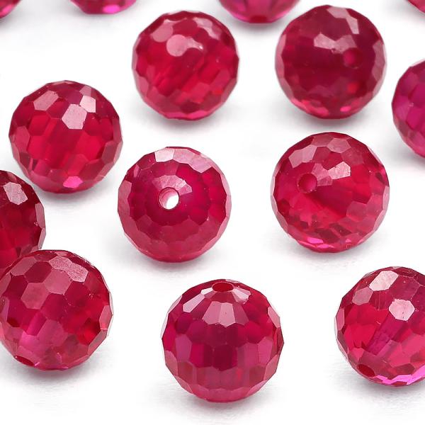 粒販売 合成ルビー 128面カット 丸玉 8mm［プレミアムカット］【2粒販売】 / X341 RU...