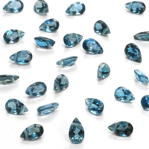 粒販売 ブラジル産 ロンドンブルートパーズ ペアシェイプファセットカット 5×3mm［プレミアムカッ...