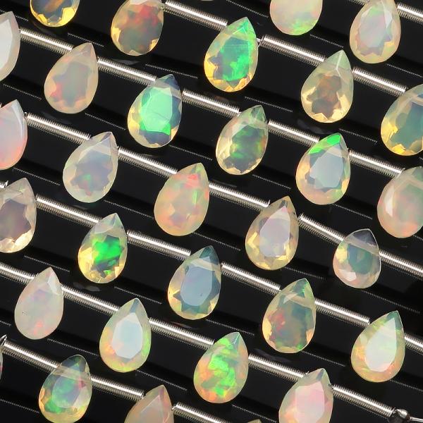 エチオピア産 プレシャスオパール ペアシェイプファセットカット 6×4mm［プレミアムカット］【1連...