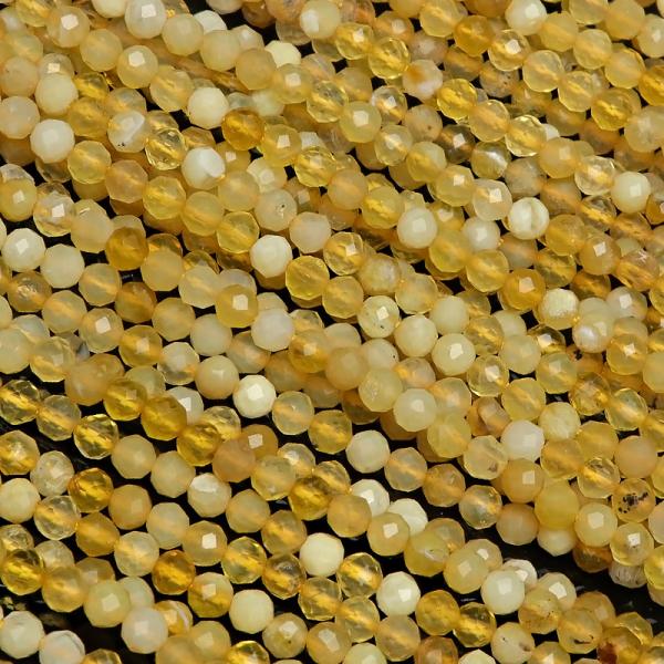 イエローオパール 面カット 丸玉 2mm［プレミアムカット］【1連販売】 / 7-16 OP2MC