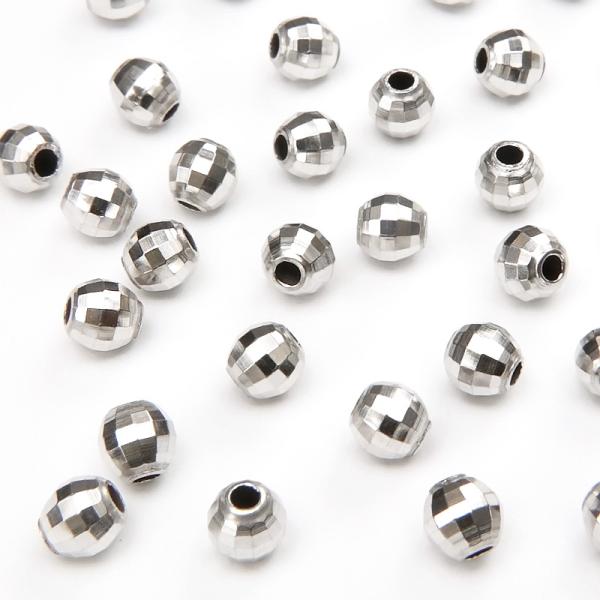 SILVER925 ビーズ 面カット 丸玉 4mm［ロジウム］【5コ販売】 / SV-779BZ-X