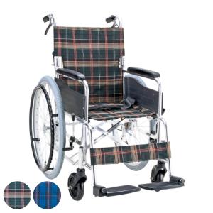 マキテック 車いす スチール製 自走式 背折れタイプ 紺 ビニールレザー