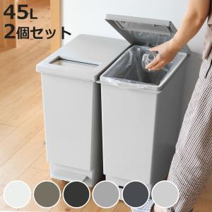 ゴミ箱 45L 同色2個セット ペダル ユニード プッシュ＆ペダル （ 45リットル ふた付き 分別キッチン ダストボックス スリム 分別ゴミ箱 棚下 カウンター下 ）｜colorfulbox