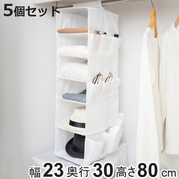 吊り下げ収納 6段 衣類 小物収納 幅23×奥行30×高さ80cm 5個セット クローゼット収納 （...