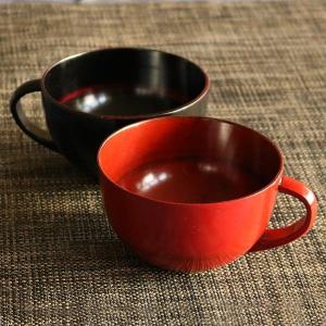 スープカップ 木製 340ml 漆 天然木 持ち手付き 食器 朱 （ スープマグ