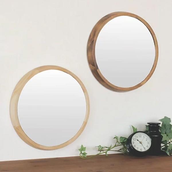 ミラー ウォールミラー 直径34.8cm 壁掛け 木製 無垢材 天然木 鏡 かがみ 円形 丸型 （ ...