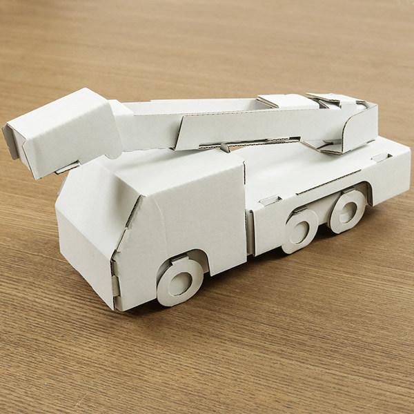 消防車 ダンボール のりもの 紙製 立体パズル 組立 （ 工作キット ペパークラフト ペーパーアート...