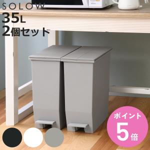 特典付き ゴミ箱 35L SOLOW ソロウ 同色2個セット ペダルオープンスリム （ ごみ箱 35リットル 同色 2個 ペダル式 ふた付き 両開き 分別 棚下 スリム ）