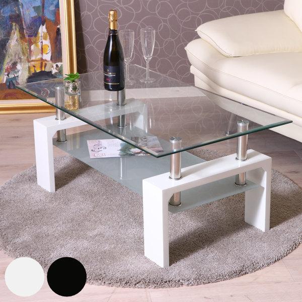 センターテーブル 幅100cm ガラス テーブル ガラス天板 ラック 収納 ローテーブル 机 強化ガ...