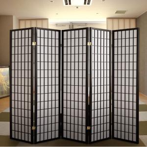 障子 5連 高さ178.5cm パーテーション スクリーン 衝立 間仕切り 収納 折りたたみ （ パーティション 目隠し ついたて 仕切り 和風 木製 折り畳み ブラック ）