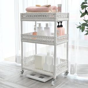 ランドリーバスケット 2段 ラタン 円形 キャスター付 籐家具 直径46cm