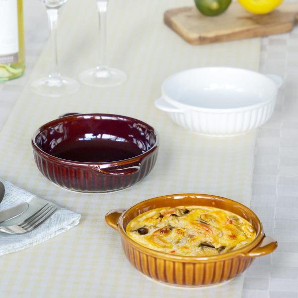 グラタン皿 一人用 丸 13cm 立筋 耐熱 陶器 萬古焼 （ 食洗器対応 電子レンジ対応 オーブン...