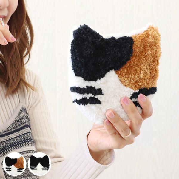 タフティングミラー ねこ柄 ミケネコ ハチワレ 手鏡 （ ミラー かがみ 鏡 ハンドミラー コンパク...