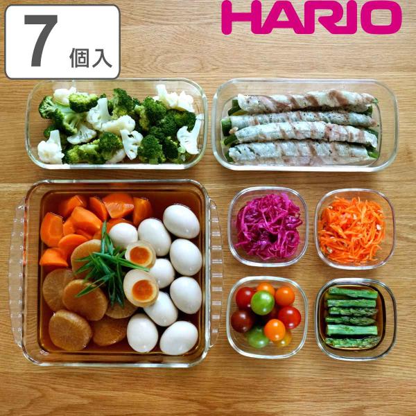 ハリオ 保存容器 250ml 900ml 2L スタッキング耐熱ガラスコンテナ スクエア 7個セット...