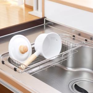 水切りラック アットアクア ステンレス製 シンクスライド式 水切りカゴ ワイド （ ステンレス 水切りかご 水切りバスケット 水切り シンク渡し 伸縮 ）
