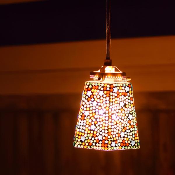 照明 モザイクハンキングランプ 六角 スターカラフル 幅13cm （ ペンダントライト 1灯 LED...