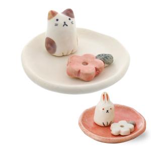 ペット仏具 小花猫 香皿＆香立 線香立て 愛犬 愛猫 供養 （ ペット 美濃焼 陶器 香炉 お香 お線香立て お供え ）